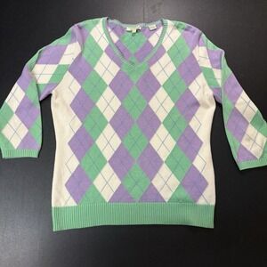 Womens‎ Peter Millar Argyle Sweater 3/4 Sleeve Silk Cotton Cashmere Sz M Golf